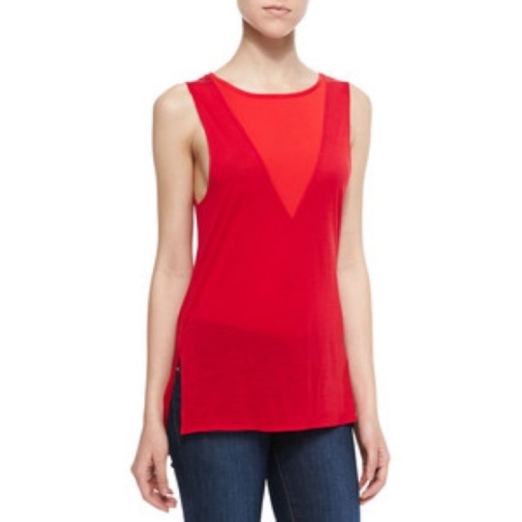 Deep V Plunge  Sexy Red Mesh Top - Picture 1 of 6